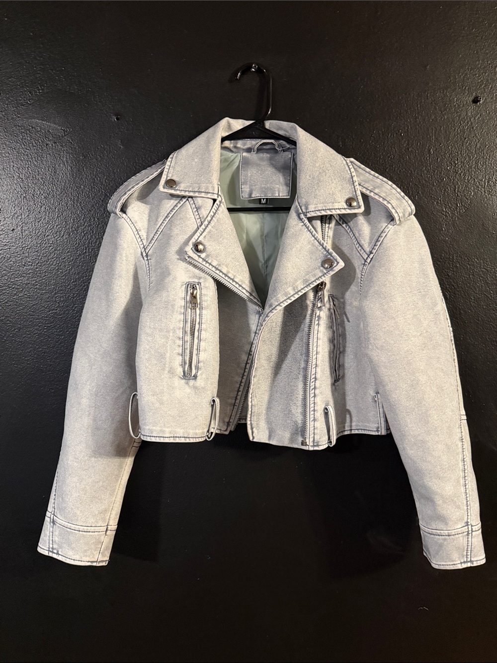 Women’s Light Grey Cropped Moto Jacket